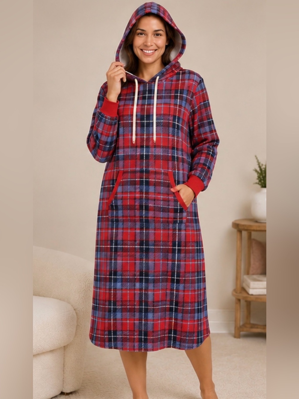LandsEnd Women's Serious Sweats Lounger Gown, Soft Sweatshirt Nightgown Sleeper